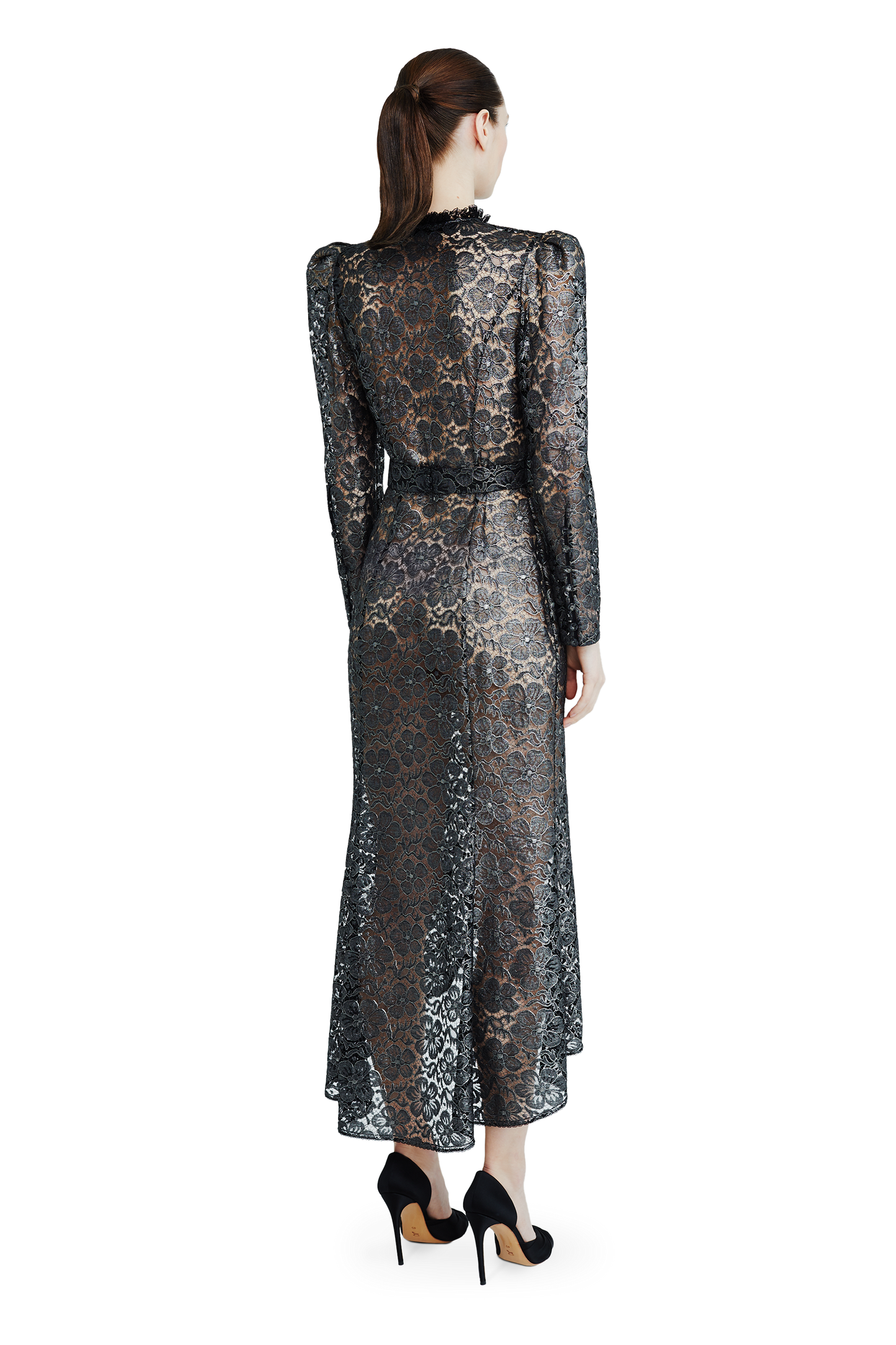 Lace midi dress with floral patterns
