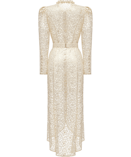 Lace midi dress with floral patterns