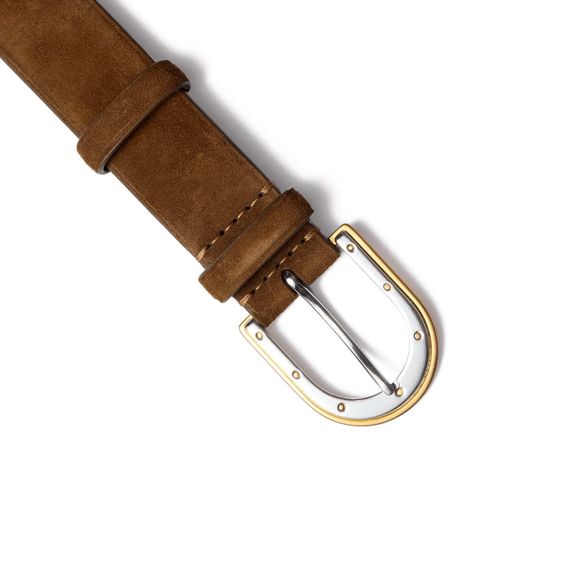 Suede belt with horseshoe buckle