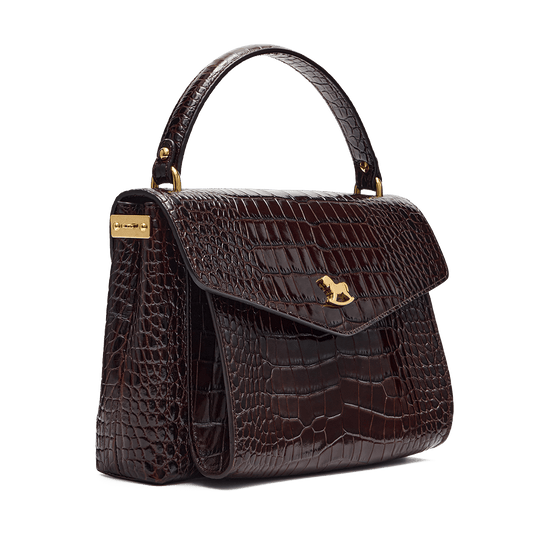 Leather satchel with a signature clasp