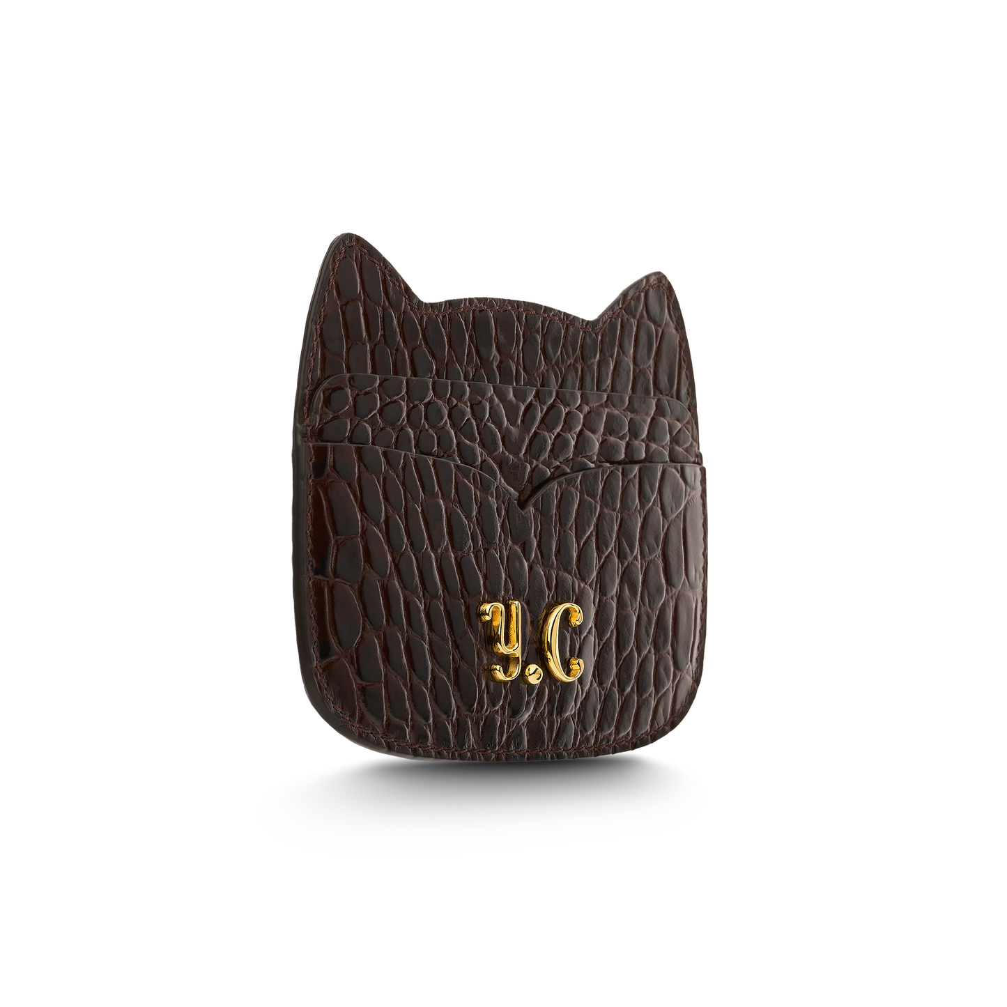 Cat-shaped leather cardholder with signature “U.S.” initials