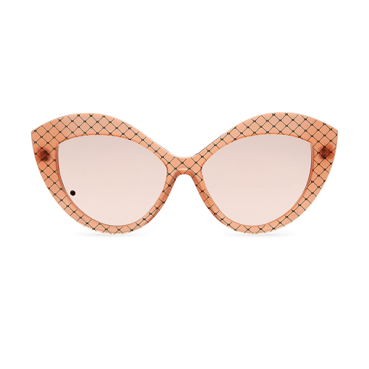 Cat-eye sunglasses with lattice print and black cabochon detail