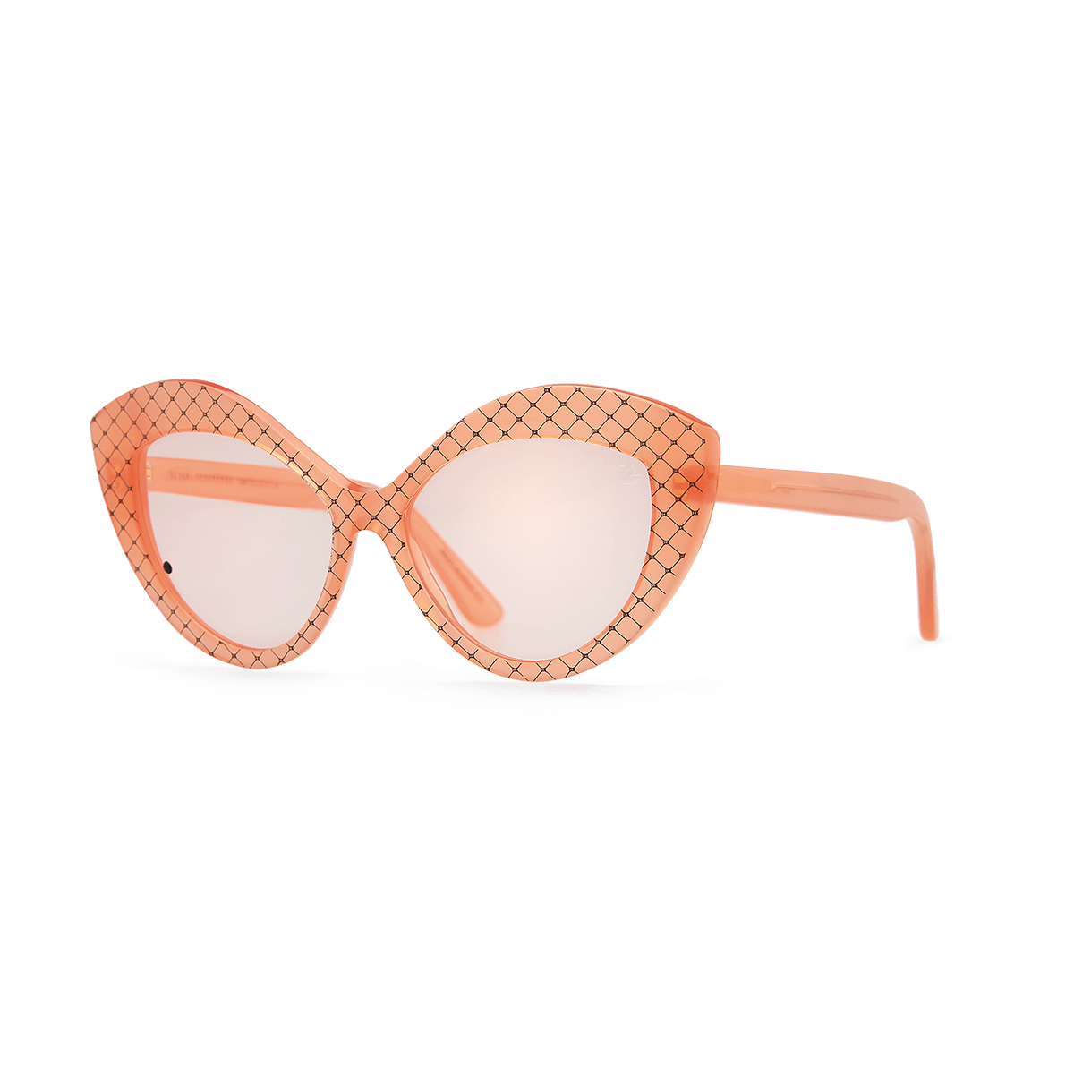Cat-eye sunglasses with lattice print and black cabochon detail