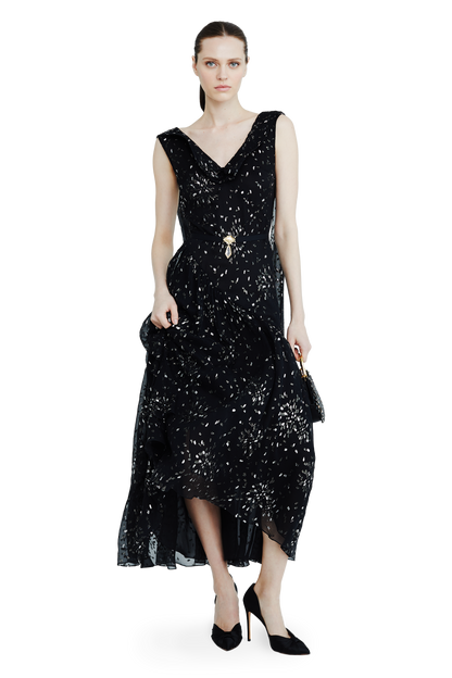Chiffon midi dress with sparkling lurex