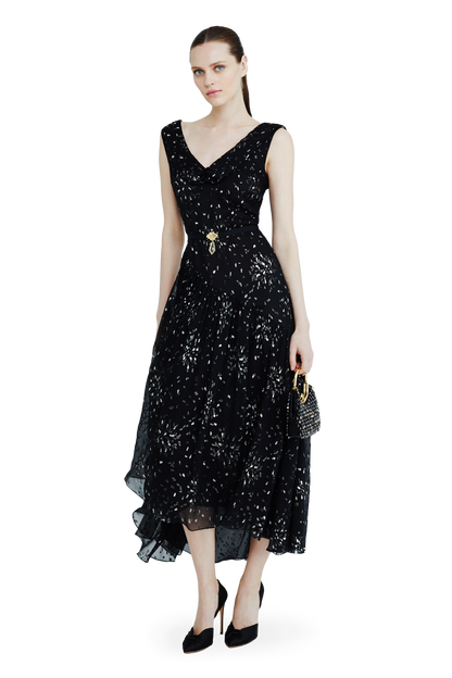 Chiffon midi dress with sparkling lurex