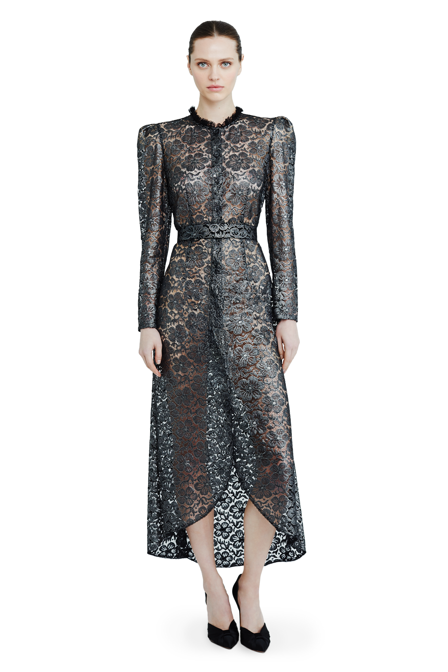 Lace midi dress with floral patterns