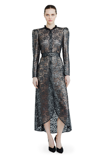 Lace midi dress with floral patterns