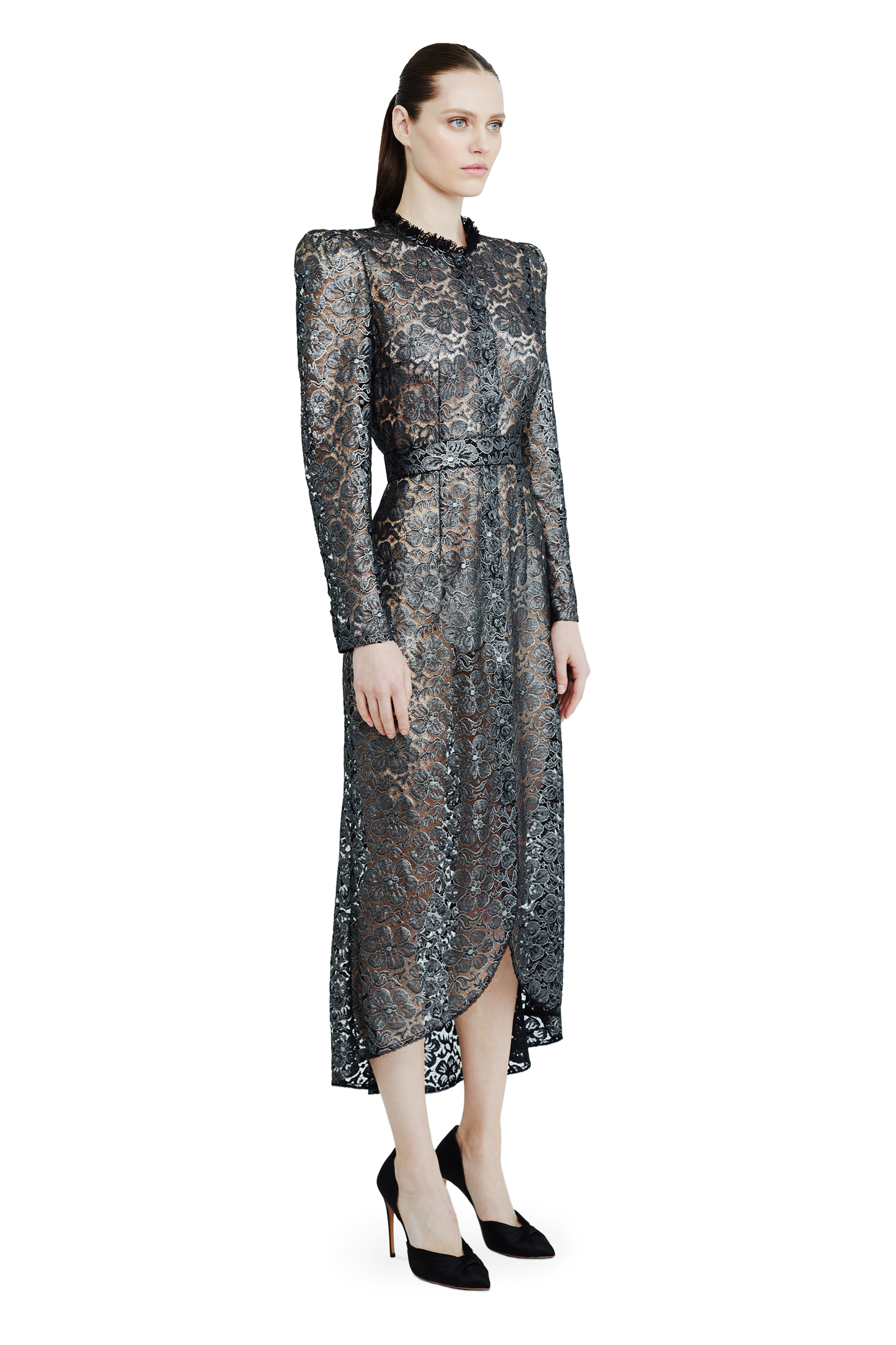 Lace midi dress with floral patterns