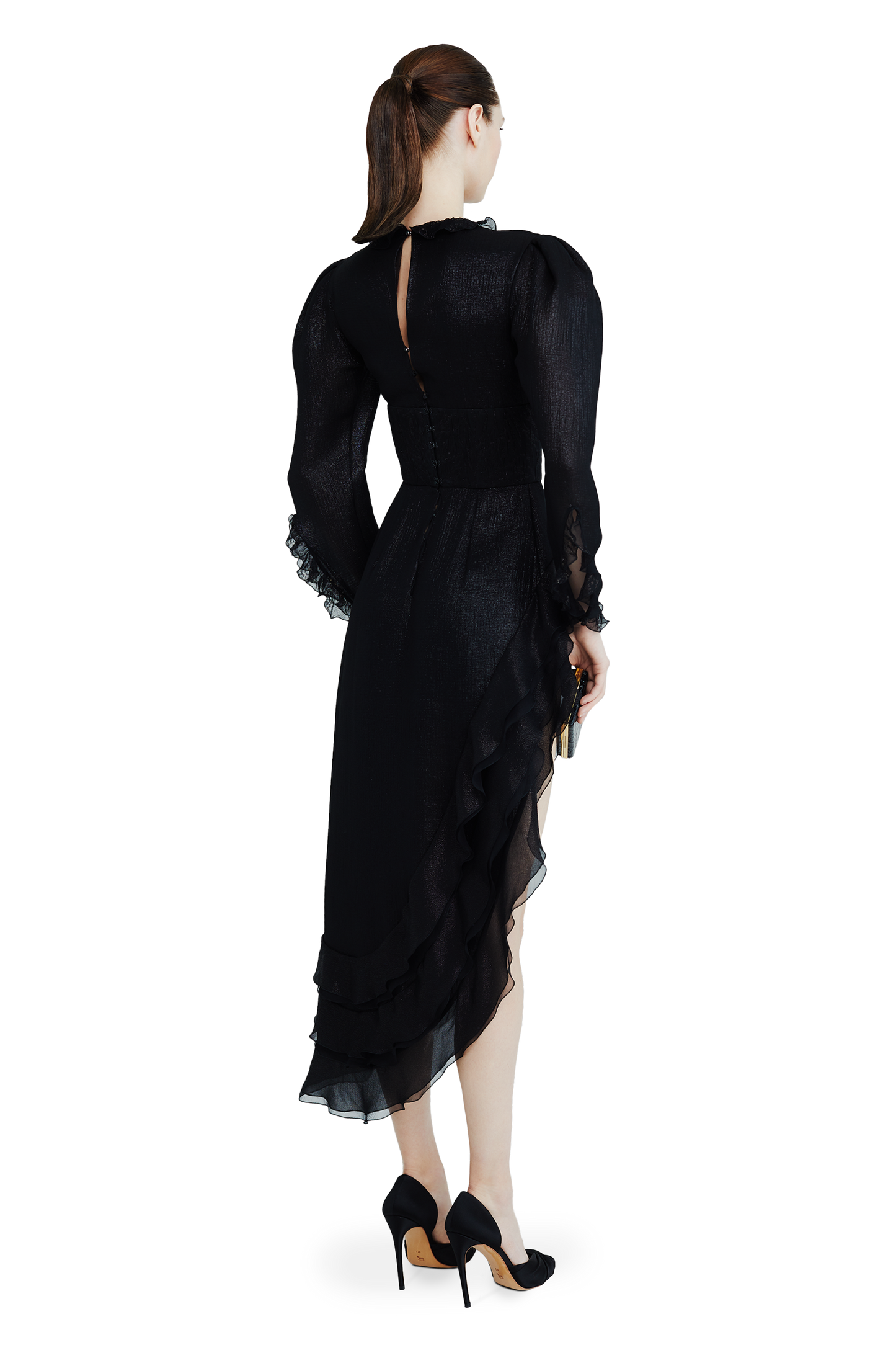 Georgette midi dress with flounces