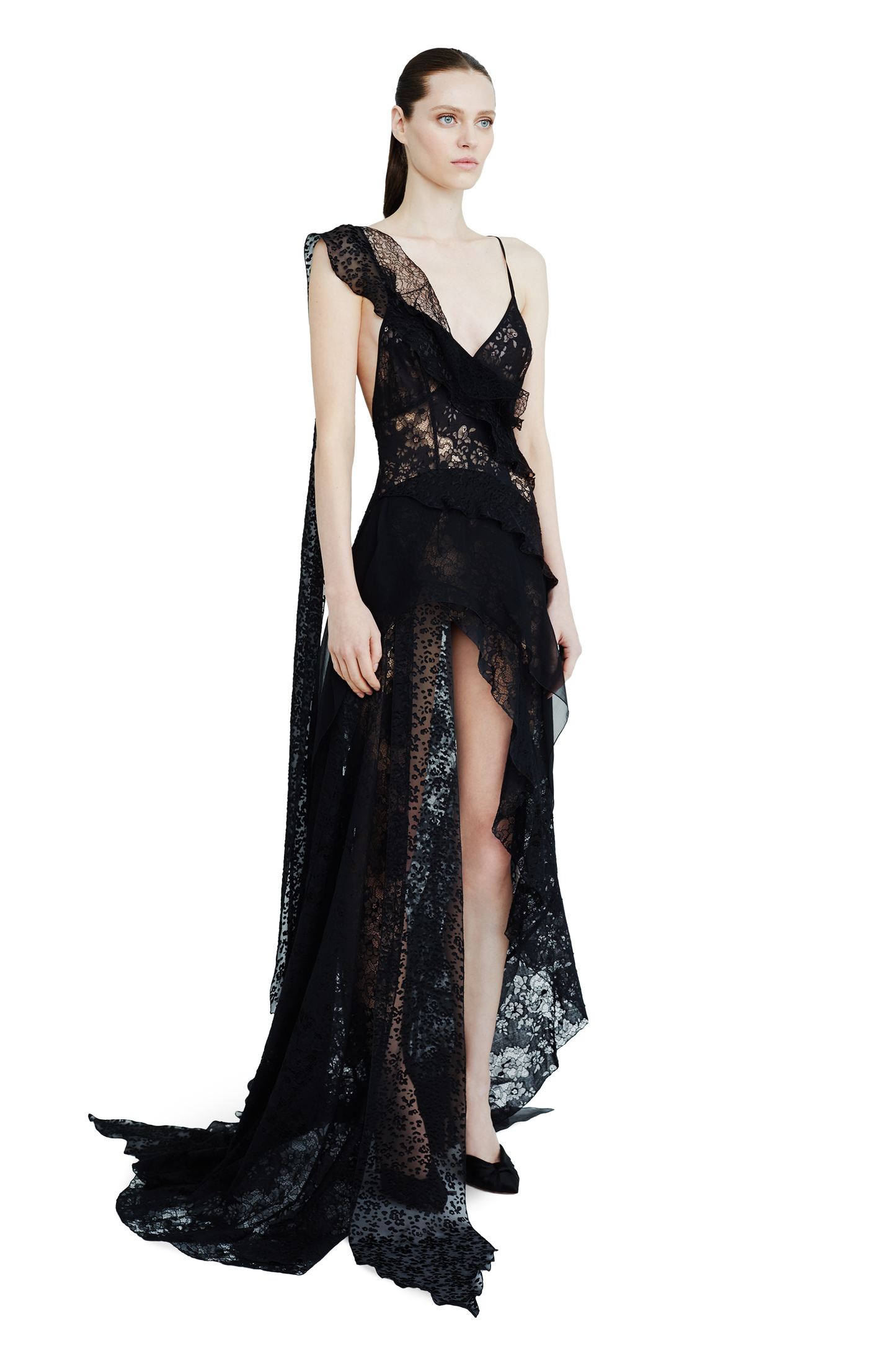 Layered chiffon maxi dress with lurex