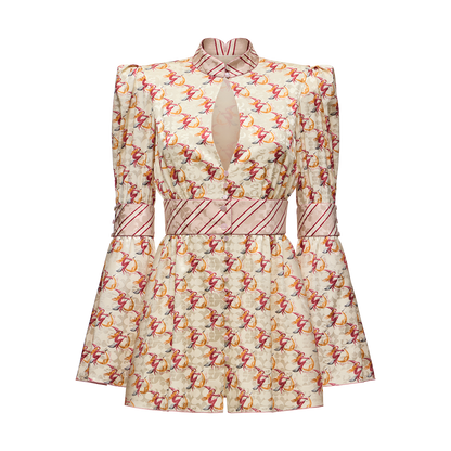 Silk jacquard dress with a signature print