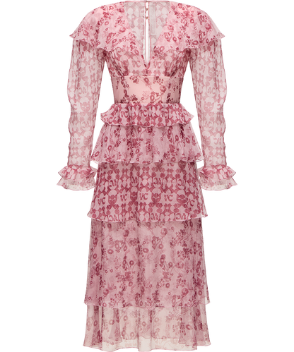 Сrinkled silk chiffon dress with a signature print
