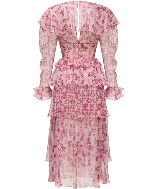 Сrinkled silk chiffon dress with a signature print