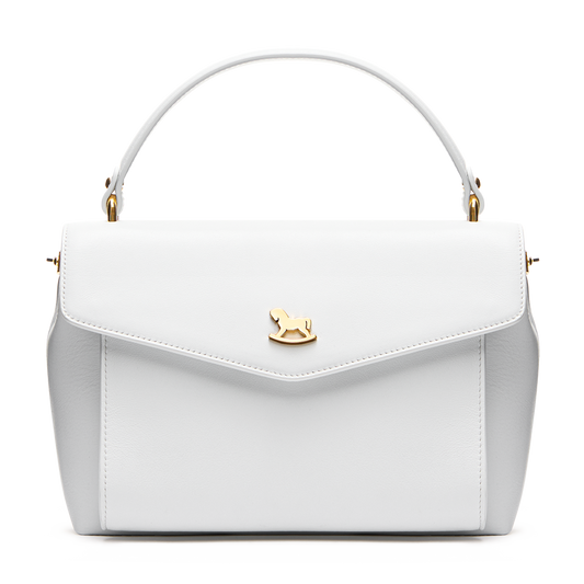 Leather satchel with a signature clasp