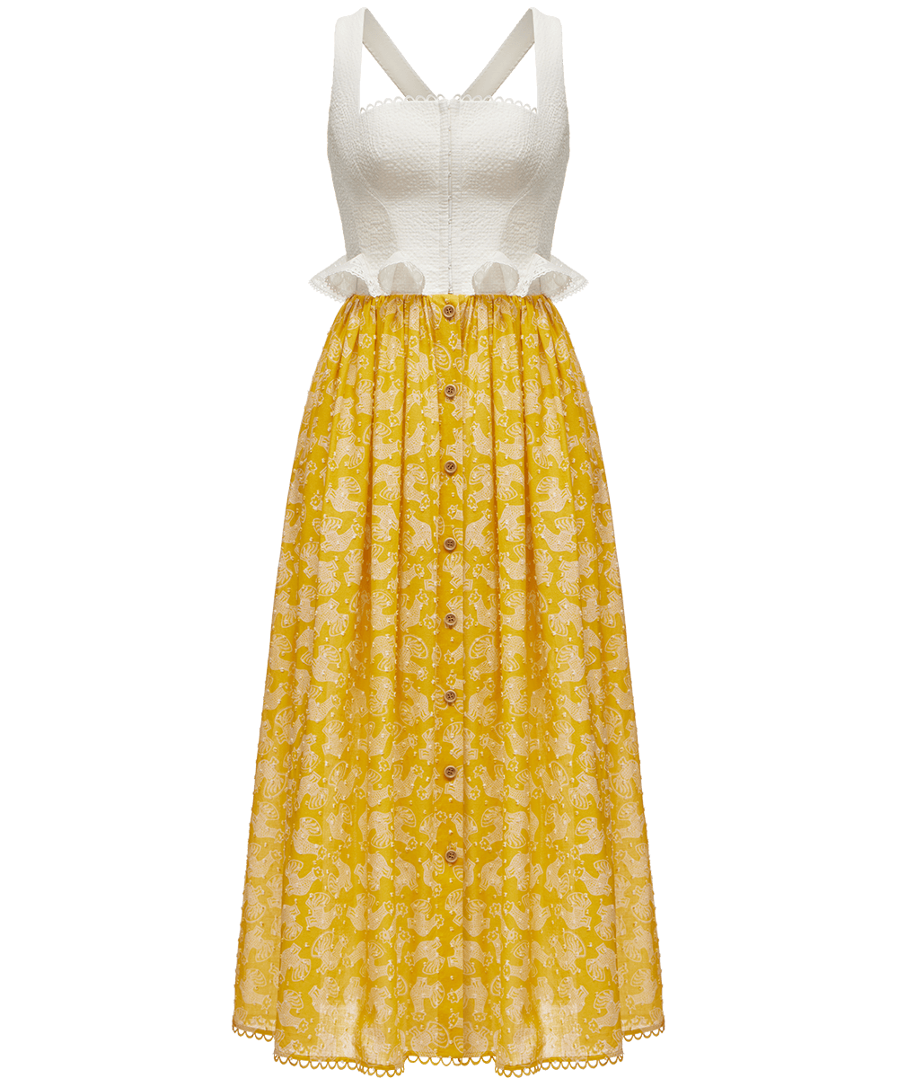 Cotton and linen dress with a signature animal print