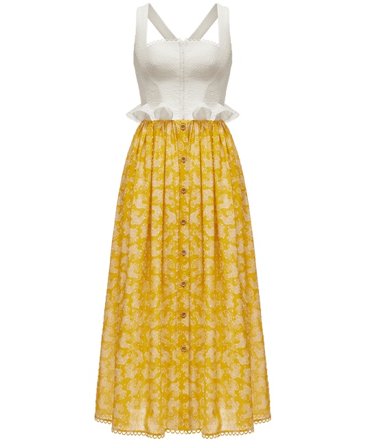 Cotton and linen dress with a signature animal print
