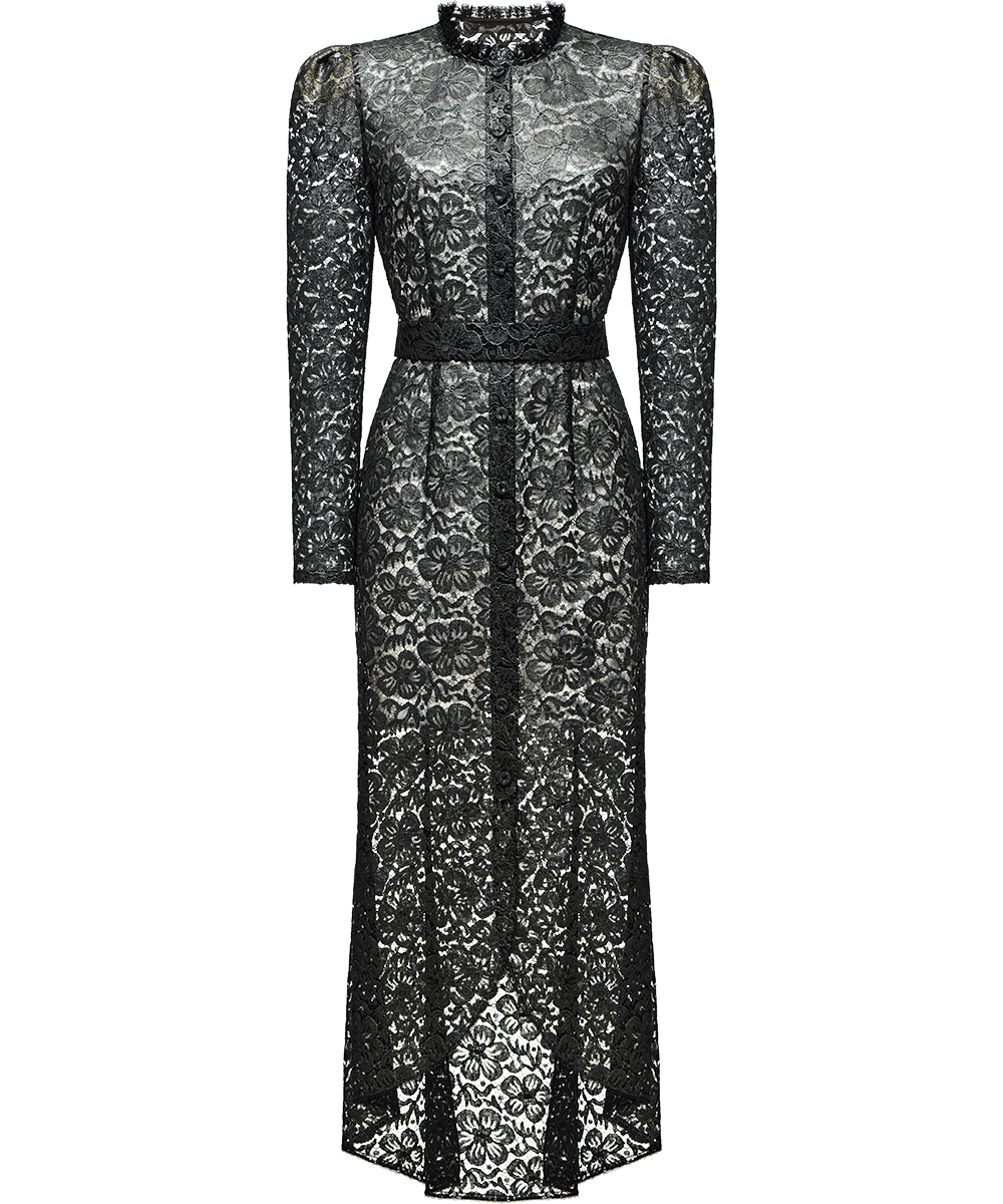 Lace midi dress with floral patterns