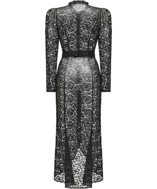 Lace midi dress with floral patterns