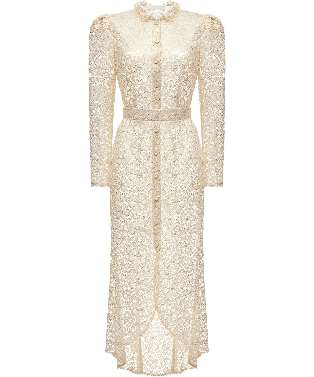 Lace midi dress with floral patterns