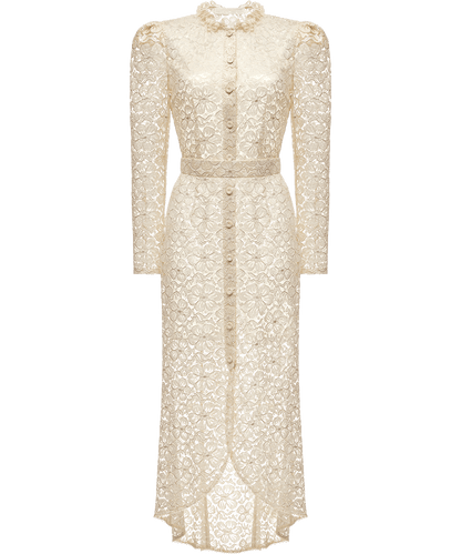 Lace midi dress with floral patterns