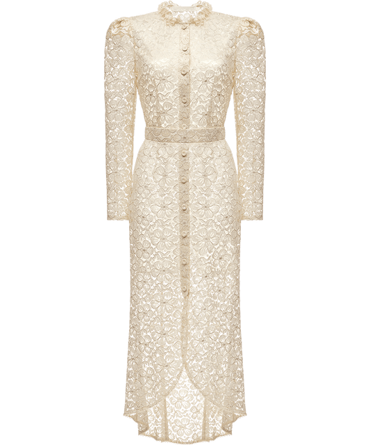 Lace midi dress with floral patterns