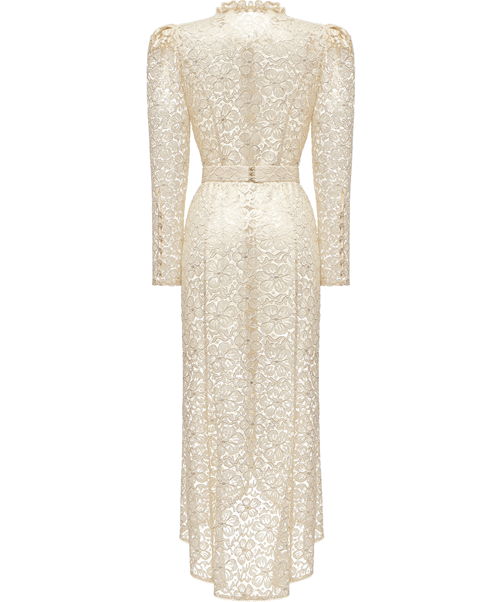Lace midi dress with floral patterns