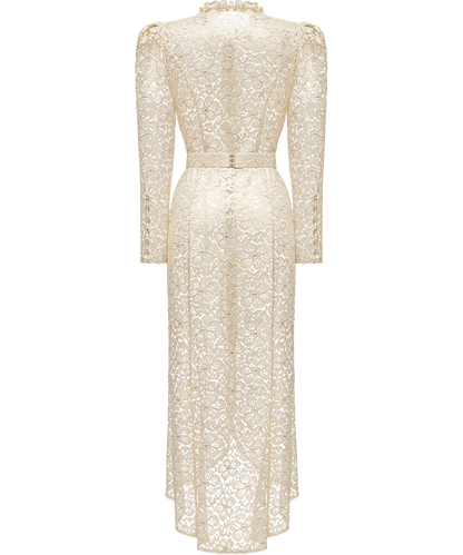 Lace midi dress with floral patterns