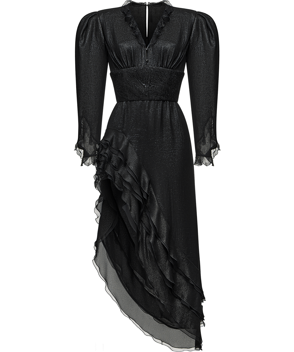 Georgette midi dress with flounces