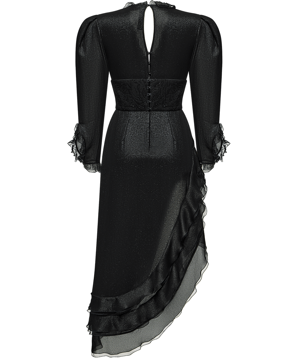 Georgette midi dress with flounces