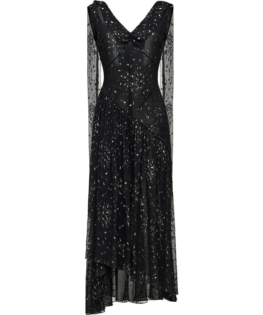 Chiffon midi dress with sparkling lurex