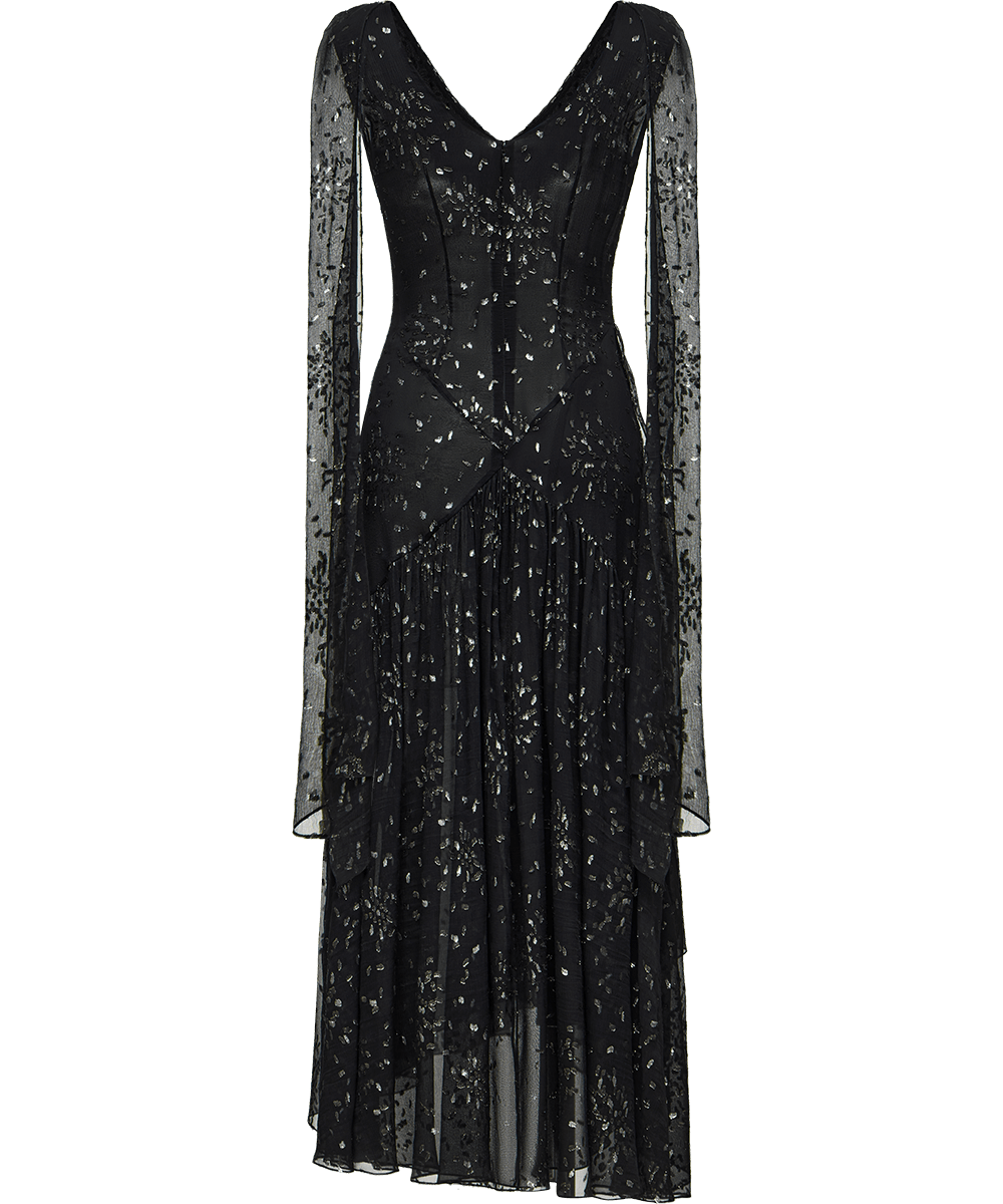 Chiffon midi dress with sparkling lurex