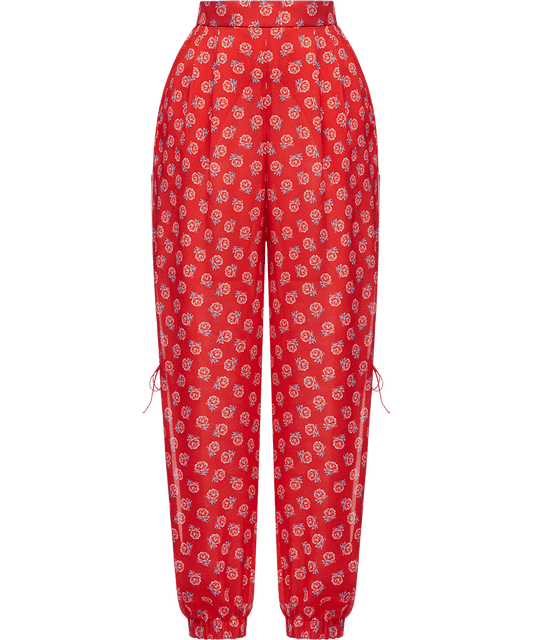Silk trousers with a signature floral print