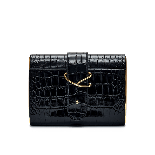 Clutch with signature buckle and gold-tone detailing