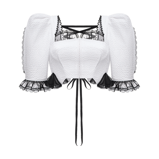 Cotton blouse with organza trim