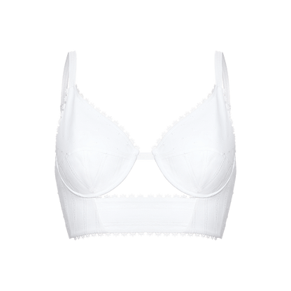 Embroidered batiste and linen bustier top