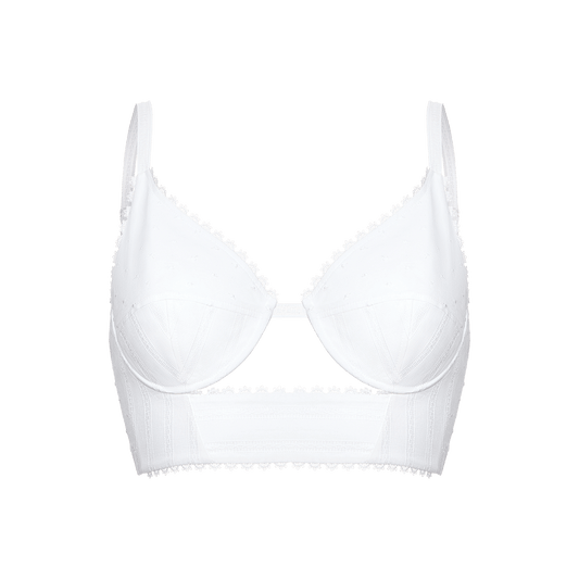 Embroidered batiste and linen bustier top