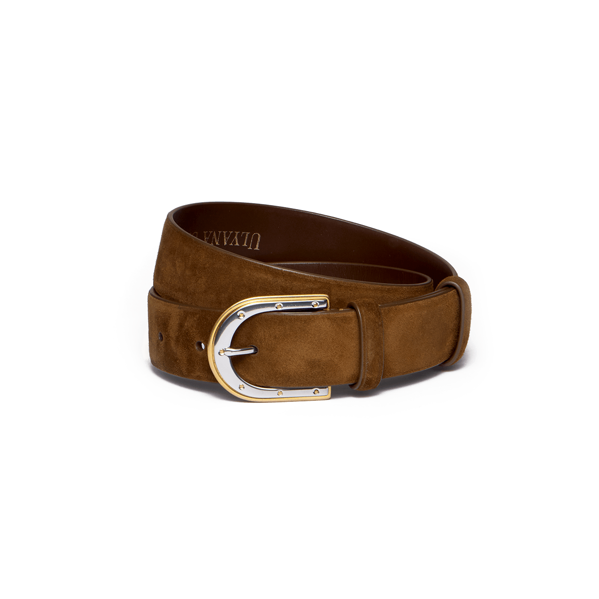 Suede belt with horseshoe buckle