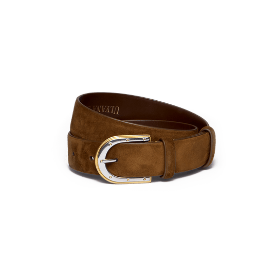 Suede belt with horseshoe buckle