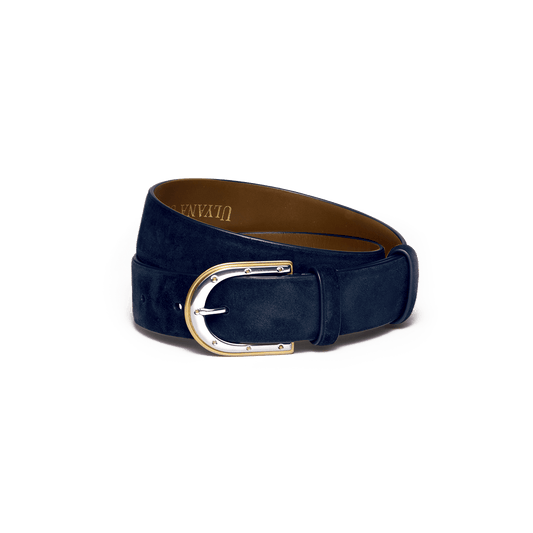 Suede belt with horseshoe buckle