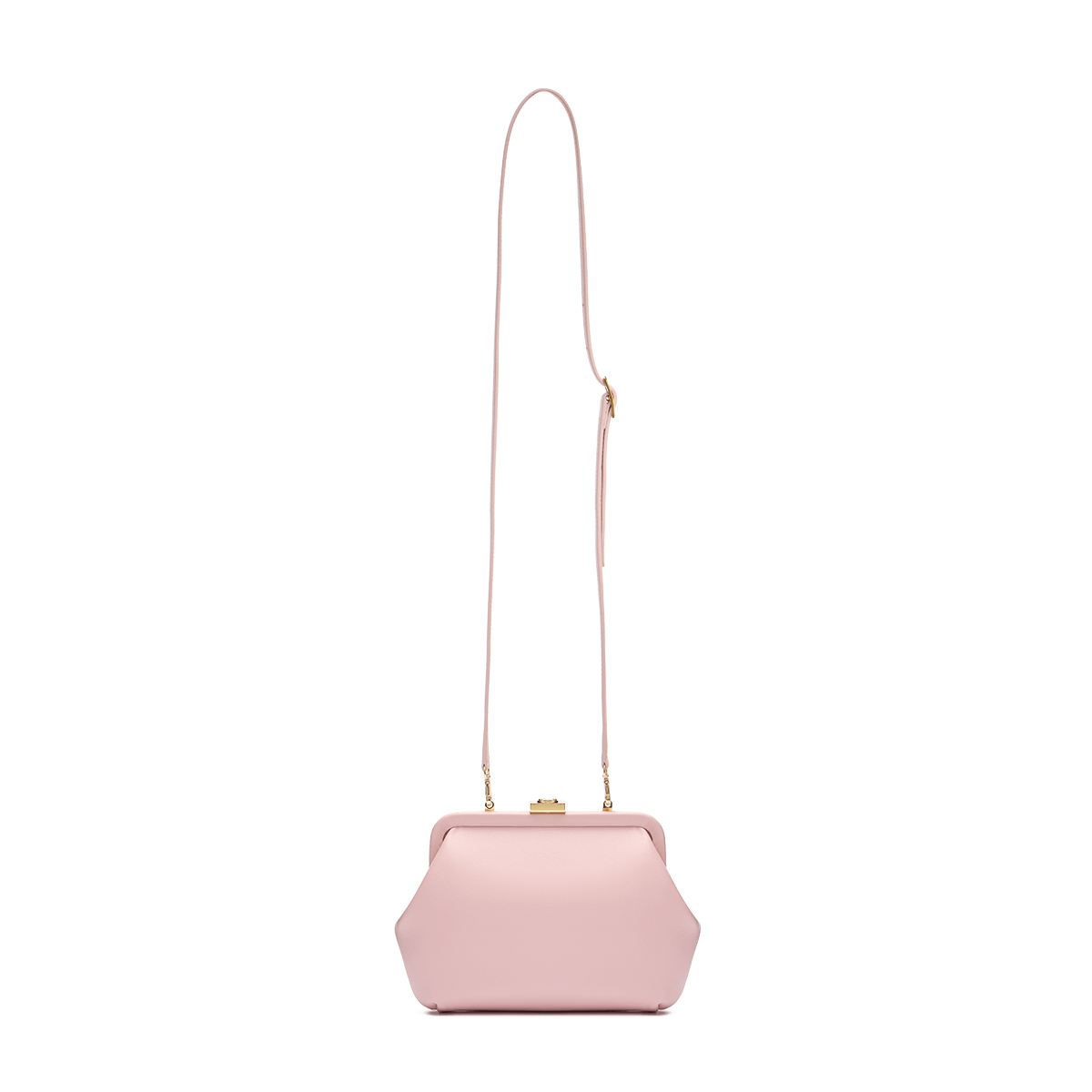 Leather bag with signature clasp and removable strap