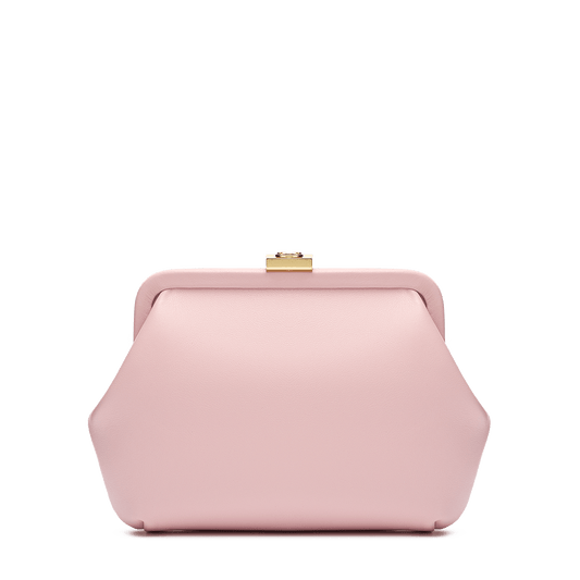 Leather bag with signature clasp and removable strap