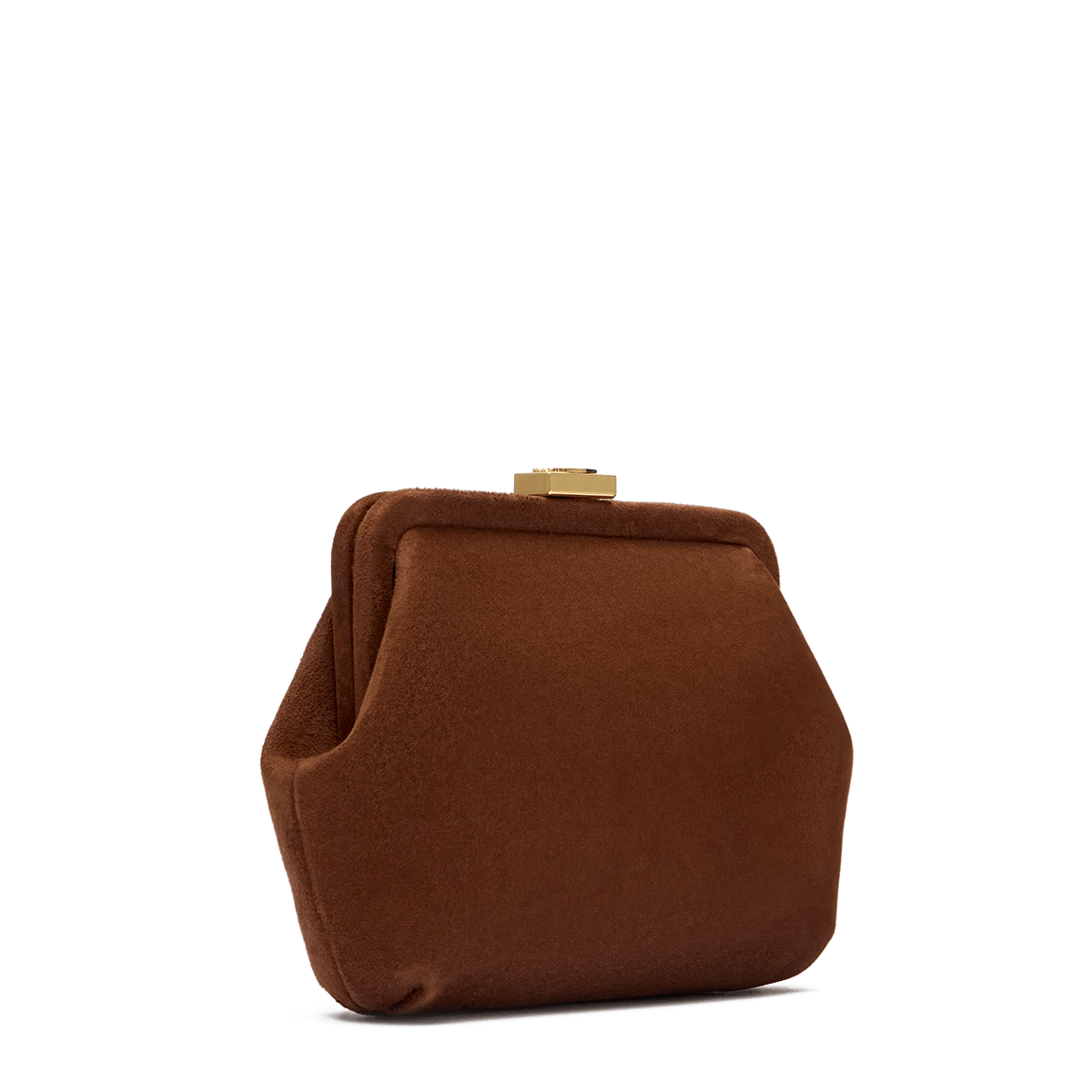 Suede bag with signature clasp and removable strap