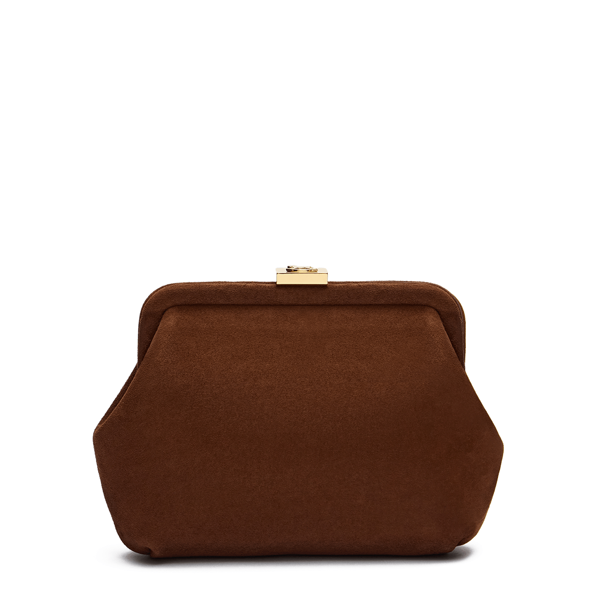 Suede bag with signature clasp and removable strap