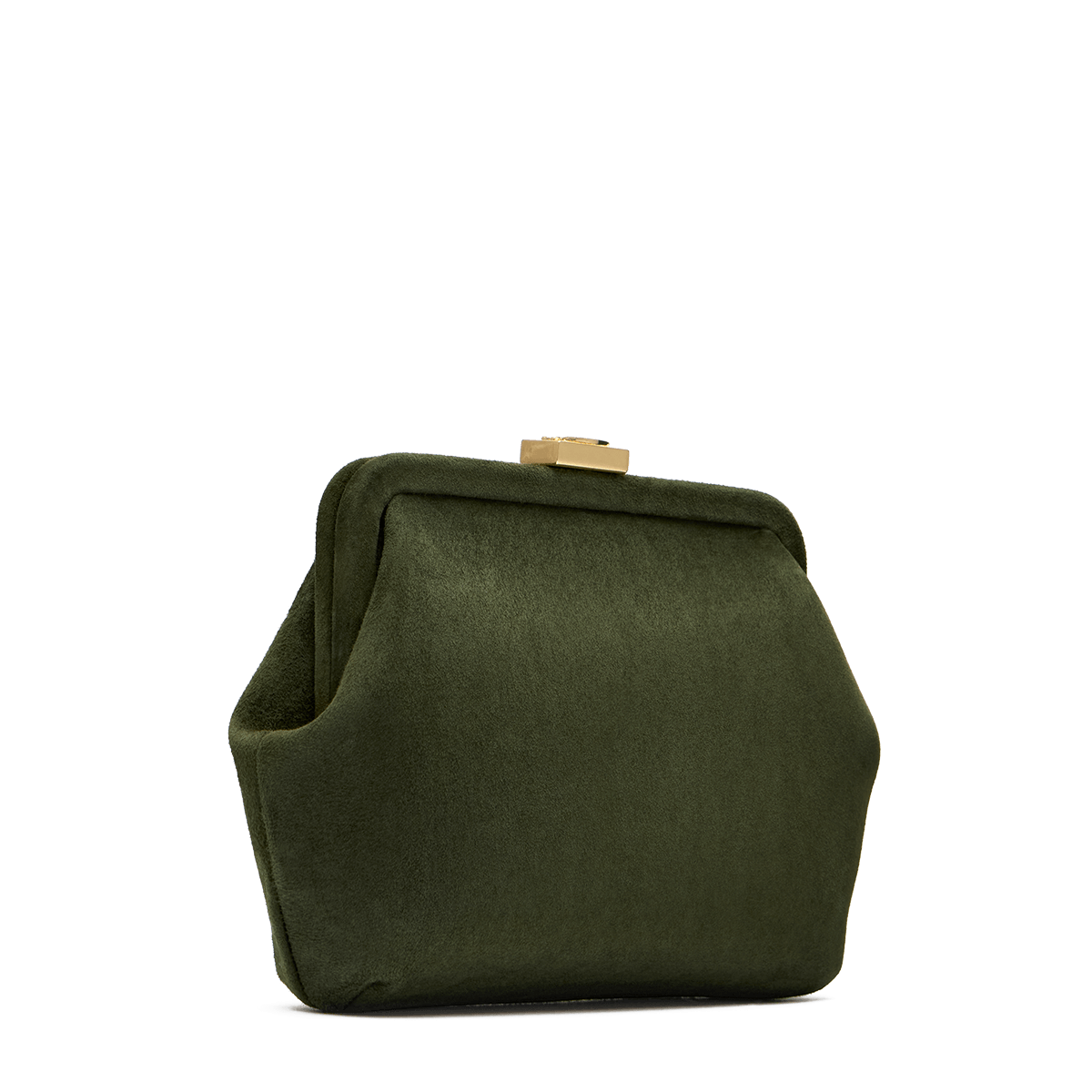 Suede bag with signature clasp and removable strap