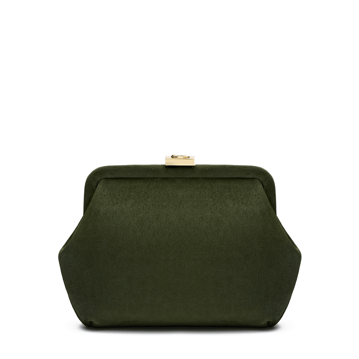 Suede bag with signature clasp and removable strap