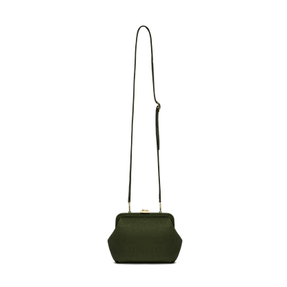 Suede bag with signature clasp and removable strap