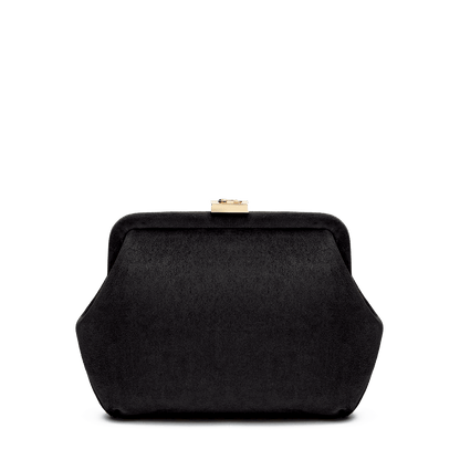 Suede bag with signature clasp and removable strap