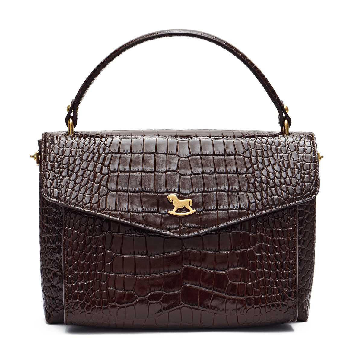 Leather satchel with a signature clasp