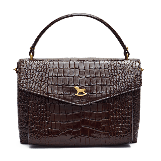 Leather satchel with a signature clasp
