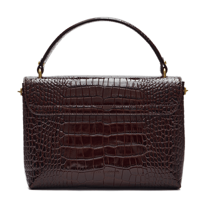 Leather satchel with a signature clasp